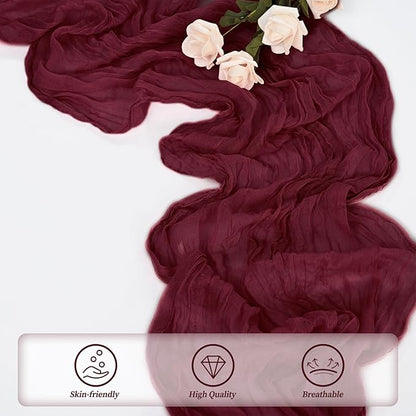 Burgundy 12 Pack Cheesecloth Table Runner 10FT Rustic Gauze Cheese Cloth Table Runner for Wedding Bridal Baby Shower Table Decor 20 x 120 Inch Long Boho Fabric Sheer Birthday Party Table Decorations