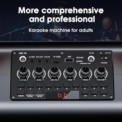 Karaoke Machine,8000mAh Portable Bluetooth Speaker with 2 Wireless Microphones for Adults & Kids,Microphone Speaker Set with Lights,Supports for TF Card,AUX in,FM,REC,for Parties,Outdoor,Home (HBL100)