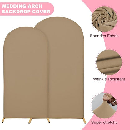 6.6FT Wedding Arch Covers Arch Backdrop Cover Arch Stand Covers Set Arch Cover Spandex Fabric Stretchy Backdrop for Wedding Birthday Party Decoration Baby Shower (Khaki)