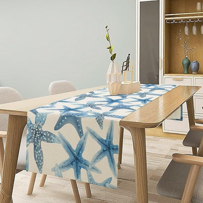 Starfish Plaid Table Flag Green Plaid and Marine Life Starfish Kitchen Table Flag Suitable for Birthday Party Restaurant Decoration Outdoor Picnic 13 * 60 Inch