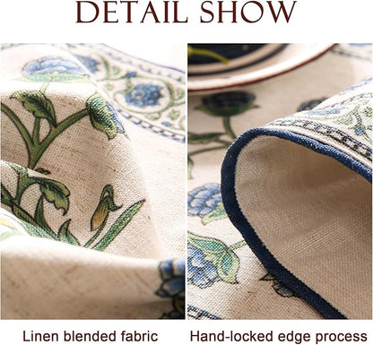 patdrea Designer Blue Rustic Elegant Floral Patterned Linen Table Runner 87 Inch Long,Wrinkle Resistant Table Mat,Decoration for Kitchen Dining and Coffee Tables Banquet Christmas , 12"x87"