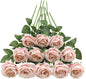 Tifuly Champagne Pink Roses Artificial Flowers - 12 Pcs Long Stem Silk Roses, Realistic Fake Roses with Stems for Bridal Bouquets, Home and Office DIY Decor