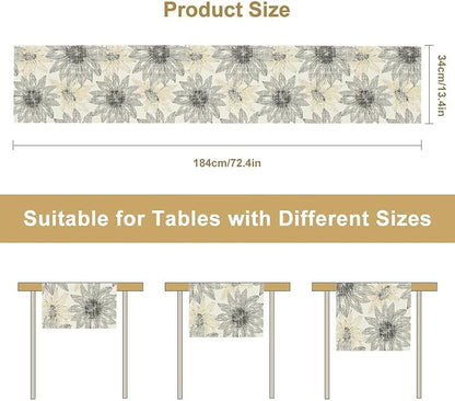 Chrysanthemum Vintage Floral Table Runner, Elegant Grunge Green Sunflower Spring Summer Elegant Pattern Artichokes Flower Table Runner for Party Kitchen Dining Living Room Decor, 13x60 Inch