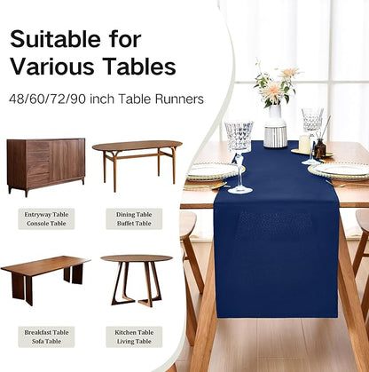 Farmhouse Navy Blue Table Runner Dining Table Runners 90 Inches Long Coffee Table Runner for Dresser Living Room Bedroom Holiday Party Banquet 12X90 Inch