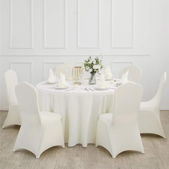 Ascoza 2pack 132 Inch Ivory Round Tablecloth in Polyester Fabric for Wedding/Banquet/Restaurant/Parties