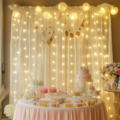 Fairy Curtain Lights, 300 LED Upgraded Tangle-Free Hanging Lights with Remote, USB Plug in String Lights for Bedroom Wall Window Wedding Party Xmas Home Décor - 9.8 x 9.8 Ft, Warm White