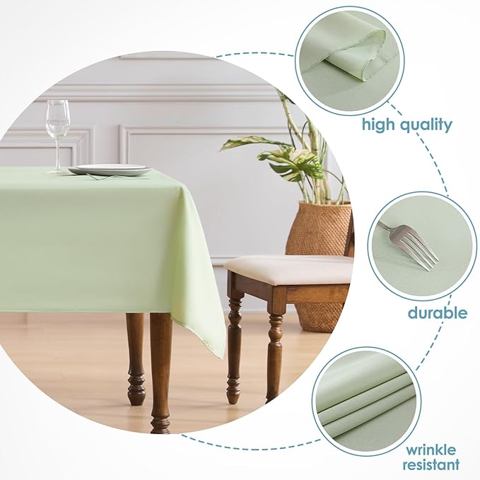 VidaFete Tablecloth 2 Pack 60 * 102inch Rectangle Table Cloth Polyester, Stain Wrinkle Resistant Polyester Dining Table Cover for Kitchen Dinning Party Wedding Tabletop Buffet Decoration(Sagegreen)