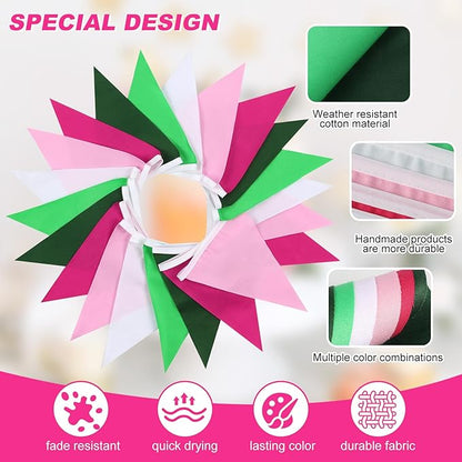 Pink White and Green Pennant Banner Garland Bunting Decorations for Wedding Home Outdoor Garden Hanging Festivals Birthday 33Feet 30 Flags