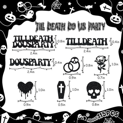 Till Death Do Us Party Confetti, Glitter Halloween Bachelorette Party Table Decorations, Skull Ring Heart Confetti for Gothic Halloween Bachelorette Weeding Bridal Shower Party Decorations（115pcs）