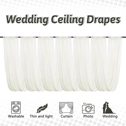 DUOBAO Ivory Ceiling Drapes Sheer Backdrop Curtains 6 Panels 5ftx20ft Reception Halls Drapeing Banquet Room Curtain with Rod Pocket for Wedding Birthday Stage Decoration