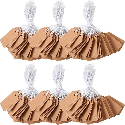 300 Pieces Kraft Price Tags with Elastic Hanging String Writable Blank Price Labels Small Marking Display Tags(1.38 x 0.71 Inch)