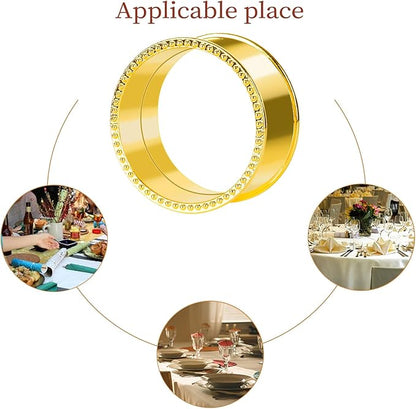 12 Pcs Stainless Steel Bead Side Napkin Rings Delicate Serviette Buckles (Gold)