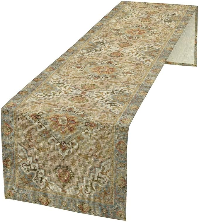Vintage Boho Floral Table Runner, Rustic Old Farmhouse Yellow Retro Flower Pattern for Home Kitchen Table Decor Dining Coffee Room Party Decor 13x60in