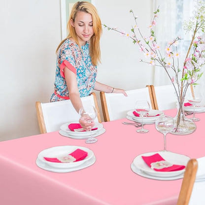 QZYL 12 PCS Pink Table Cloth Rectangle, Plastic Disposable Tablecloths, Decorative Plastic Tablecover, 54 X 108 in Smooth Outdoor Tablecloth, Table Decoration for Parties Picnics Birthdays Weddings