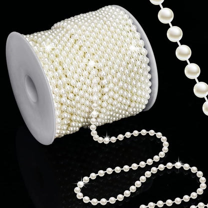 99 Feet 5mm Faux Pearl Strings Garland Artificial Pearl Beaded Trim Chain Strands for Crafting Wedding Centerpieces Bouquet Party Decoration Christmas Tree Garland, Ivory