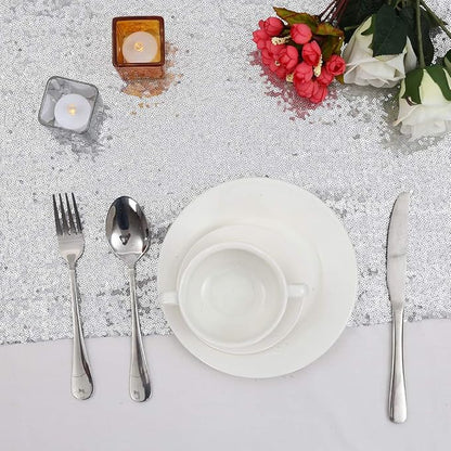 Eternal Beauty Silver Table Runner for Wedding, 5PCS-12x72 Sequin Table Runner Decorations for Birthday Parties, Banquets, Graduations,Christmas