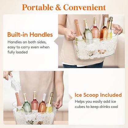 Lifewit Large 6.5L Ice Bucket for Parties 4 Pcs (in 1 Package), Portable Drink Bucket for Cocktail Bar, Plastic Champagne Cooler for Beverage/Wine/Beer, Mimosa Bar Supplies Chiller Tub with Scoop