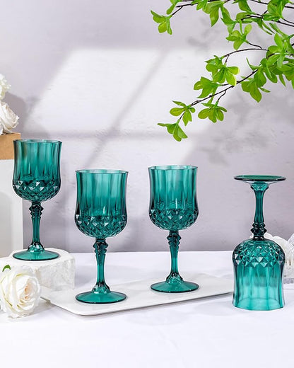 Ciaell 24PCS Green Plastic Wine Glasses - 7 Oz Plastic Goblets for Party - Green Vintage Drinking Glasses - Disposable Water Goblets Set for Wedding, Bar, Wine, Beer, Juice, Cocktail, Christmas