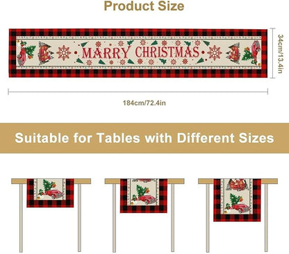 Merry Christmas Table Runner,Winter Xmas Holiday Table Cloth Kitchen Dining Table Decoration for Home Party Decor 13x36 Inch
