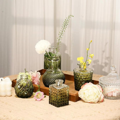 Mini Bud Vases As Wedding Centerpieces for Tables,Clear Bud Vases for Flowers,Small Flower Vases Suitable for Birthday Party,Anniversary,Wedding Reception,Baby Shower (Dark Green, 12PCS)