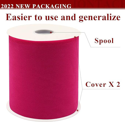 Fuchsia Tulle Fabric Rolls 6 Inch by 200 Yards (600 feet) Fabric Spool Tulle Ribbon for DIY Halloween Tutu Bow Baby Shower Birthday Party Wedding Decorations Craft Supplies