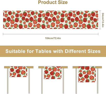 Strawberry Table Runner,Spring Summer Fruit Print Table Runner for Kitchen Dining Table Home Party Decoration 13x60 Inch
