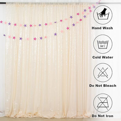 ShinyBeauty Ivory Sequin Backdrop 2 Pieces Photograph Backdrops 7FTx7FT Beige Backdrop Curtains Panels Sparkly Background Glitter Curtain for Wedding.Party,Baby Shower Backgrounds