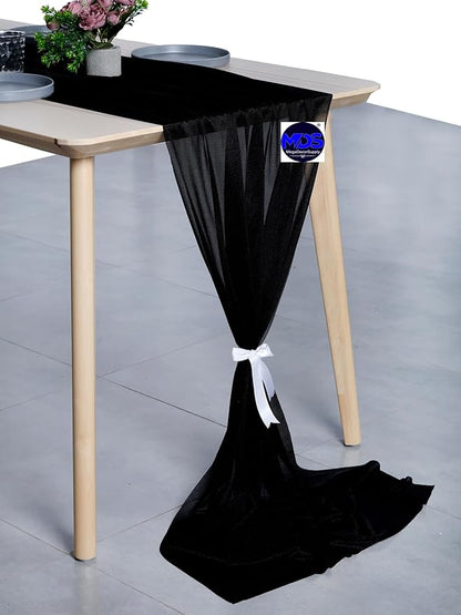 MDS Halloween Chiffon Table Runner - 25 Pack, 29 x 170 Inches, 14ft Each - Sheer Spooky Table Runners for Haunted House Parties, Trick-or-Treat Tables, Witchy Décor, Wedding & Events - Black