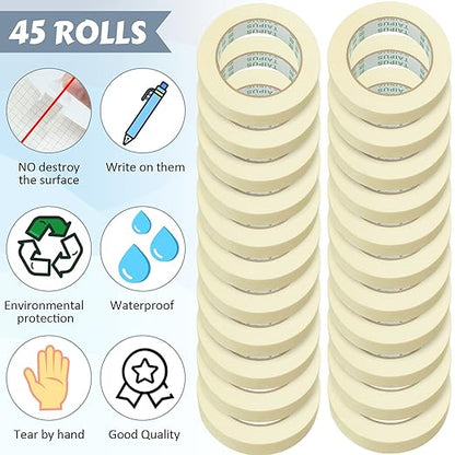 Masking Tape Bulk General Purpose Masking Painting Tape 55 Yards for Painting Home Office School Stationery Arts Crafts Basic Use, Easy Removal(45 Rolls,0.8 Inch)