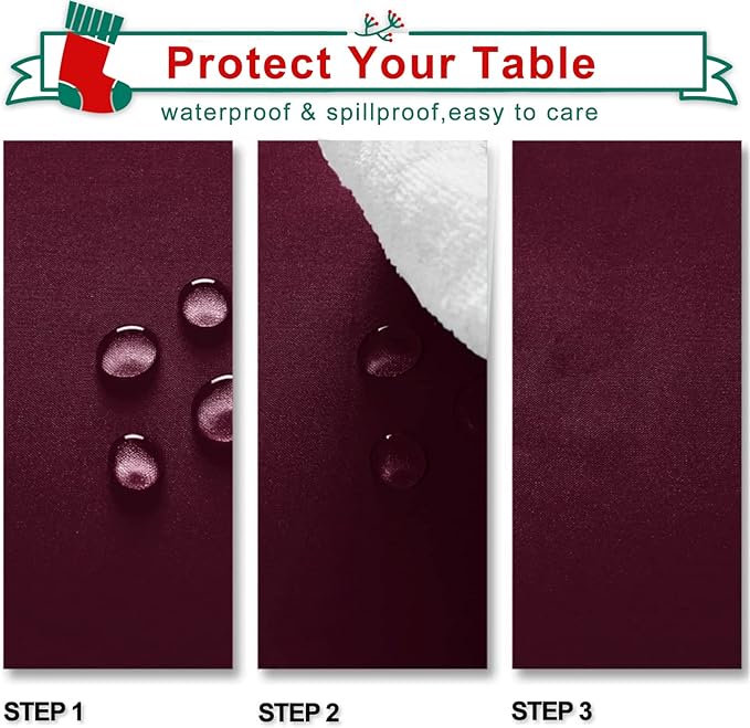 Hiasan Burgundy Rectangle Tablecloth - Waterproof and Spillproof Washable Fabric Table Cloth for Dining Room Kitchen Party and Outdoor, 70 x 120 Inch