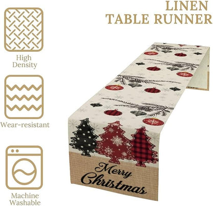 Merry Christmas Table Runner,Winter Xmas Holiday Kitchen Dining Table Decoration for Home Party Decor 13x36 Inch