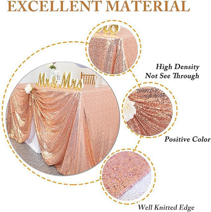 ShinyBeauty Rose Gold Table Cloths for Party 2 Packs, 72X72 Inch Sequin Tablecloths Square Glitter Table Cloth Overlay Rose Golden Tablecloths Rectangular for Wedding, Birthday Tables