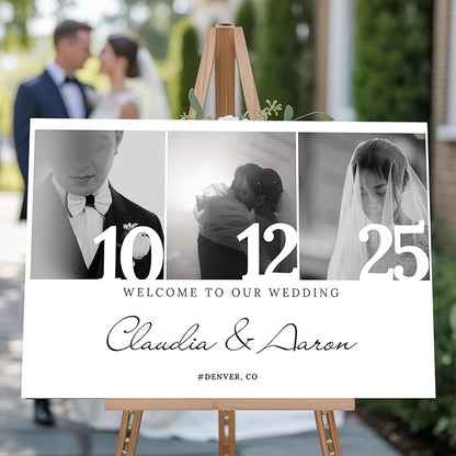 Personalized Wedding Welcome Sign with Photo, Customized Welcome to The Weddings Board for Bride & Groom, Canvas Poster Decor with Photo for Ceremony or Reception, Bridal Party