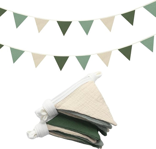 Oudain 15.5 ft Pennant Banner Flags, 2 Pcs Nursery Garland Triangle Bunting Flag Baby Banner for Nursery Decor Baby Birthday Boho Wedding Shower Party Event, Each 7.75 ft (Fresh Natural Color)