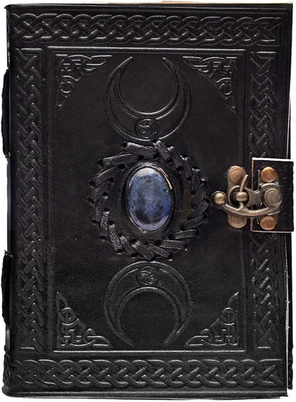 cuero 3 Moon Blue Lapiz Embossed Vintage Leather Journal | 240 Pages of Antique Handmade Deckle Edge Vintage Paper, Leather Sketchbook, Drawing Journal, Great Gift (6 inch by 8 inch, black)