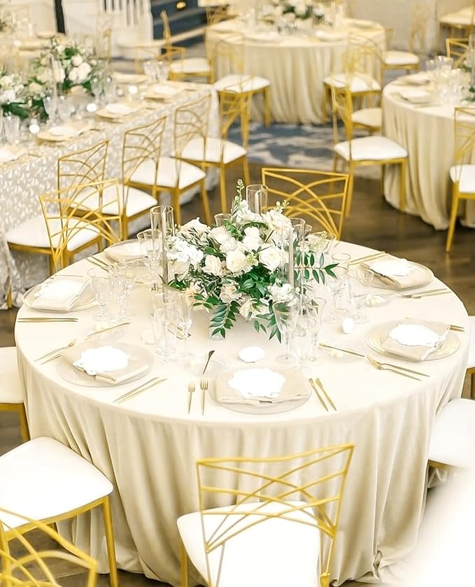 12 Pack 120 Inch Round Tablecloth, Beige Polyester Fabric Table Cloth for Round Table, Washable Tablecover for Wedding Party Dining Buffet Banquet Restaurant and Camping