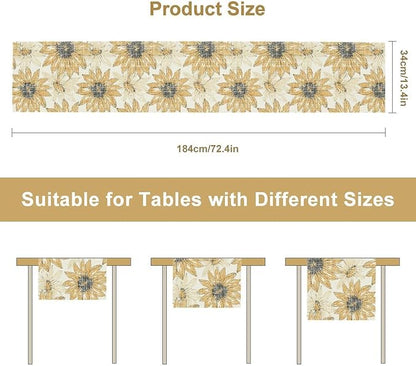 Chrysanthemum Vintage Floral Table Runner, Elegant Grunge Orange Sunflower Spring Summer Elegant Pattern Artichokes Flower Table Runner for Party Kitchen Dining Living Room Decor, 13x70 Inch