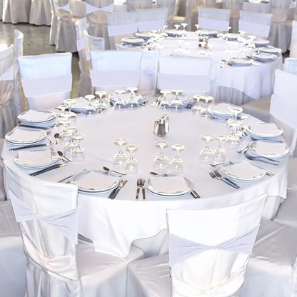 Kinlop 50 Pcs Spandex Chair Sashes Bows Chair Bands Slider Sashes for Covers Elastic Bands Ties Without Buckle Decorations for Wedding Party Events Ceremony Birthday(White)