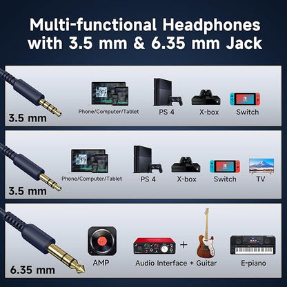 OneOdio Wired Over Ear Headphones Studio Monitor & Mixing DJ Stereo Headsets with 50mm Neodymium Drivers and 1/4 to 3.5mm Jack for AMP Computer Recording Podcast Keyboard Guitar Laptop - Dark Blue