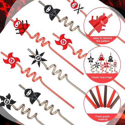 Yungyan 16 Sets Ninja Party Favors Goodie Cups with Lids and Straws for Birthday Decorations Reusable 16oz Plastic Candy Cups Plastic Straws for Birthday Party (Ninja)