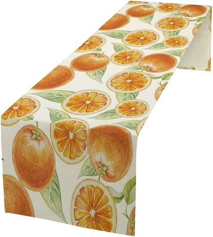 Spring Summer Orange Table Runner Watercolor Sweet Fruit Botanical Print Dinner Runner for Farmhouse Party Holiday Home Kitchen Dining Table Decor 13x120