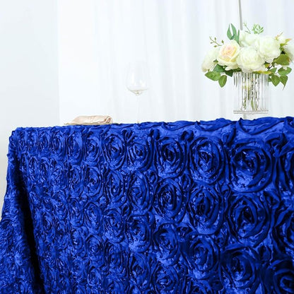 Efavormart 90"x156" Wholesale Rectangle Table Cover Royal Blue Grandiose Rosette 3D Satin Tablecloth for Wedding Party Event