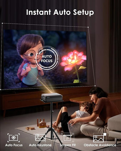 Portable Smart Projector Netflix Officially,AI Auto Focus&Keystone,1400ANSI 4K Support,WiFi6+2.4/5G WiFi,Two-way Bluetooth,Dolby Audio,HDR10,Android TV 11.0,Google Assistant,Home Theater Outdoor Movie