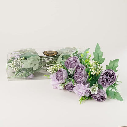 Artificial Flowers Fake Peony Silk Mini Plastic Bridal Flowers for DIY Wedding Bouquets Home Decorations 4 Packs(Cream)