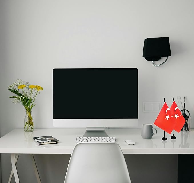 Turkey Desk Flag, 12 Pack Turkish Table Office Flag with Black Solid Pole and Stand Base, International Country Flag, Festival Celebration, Classroom Meeting Desktop Decor (Turkey)