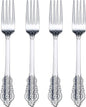 WDF 100 Piece Silver Forks Disposable - 7.48 Inch Silver Plastic Forks - Baroque Silverware for Dessert Cake - Heavy Duty Plastic Fork for Christmas Party, Wedding or Daily Using