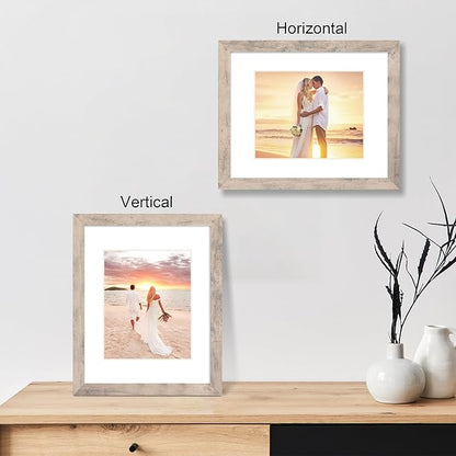 11x14 Picture Frame Set of 4 with Tempered Glass, Smoke Gray Frame Display 8x10 Pictures with Mat or 11 x 14 Without Mat, Wood Rustic Photo Frames for Horizontal or Vertical Wall Mounting