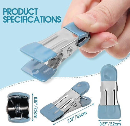 Clothes Pins Heavy Duty 30 Pack - 2.17 Inch Metal Chip Clips, Clothespins for Photo Drying Clothesline Laundry Sock, Bag Clips for Food Kitchen Stainless Steel with Rubber, Blue