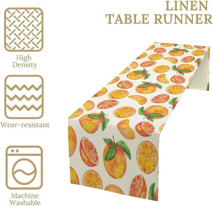 Watercolor Fruit Botanical Print Table Runner Spring Summer Orange Lemon Dinner Runner for Farmhouse Party Holiday Home Kitchen Dining Table Decor 13x108