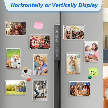 6 Pack Magnetic Picture Frames for Refrigerator 4x6, Acrylic Fridge Magnet Frame, Stylish Clear Framless Photo Frame for Home, Office, School Locker Display